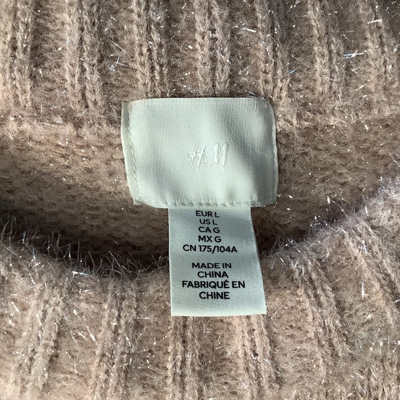 H&M Pale Pink Glittery Fuzzy Long Sleeve Sweater Dress Large L for Women - Picture 6 of 16